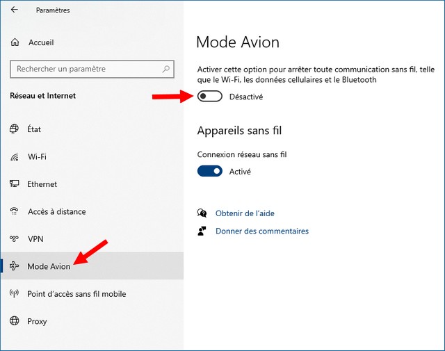 Activer ou désactiver le mode avion