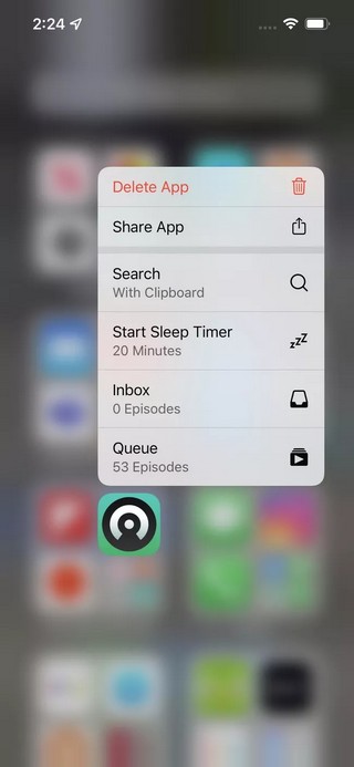 Long press on the app