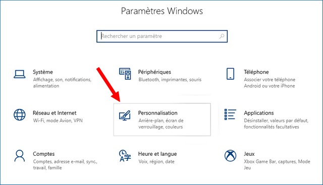 Cliquer sur Personnalisation