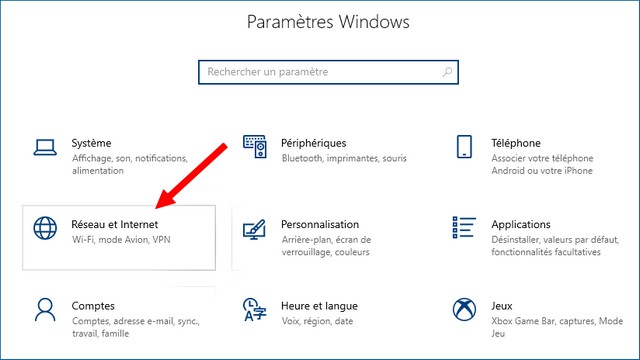 Cliquez sur Réseau et Internet