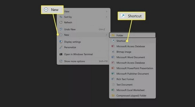 Create a shortcut from the desktop