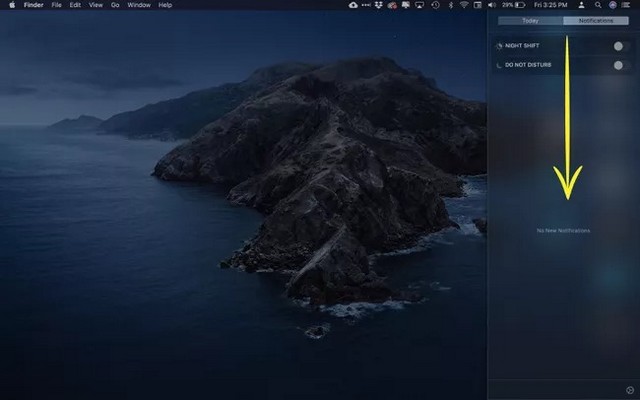 Défiler vers le haut dans le Centre de notifications