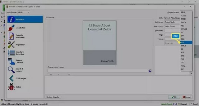 Set the output format to PDF