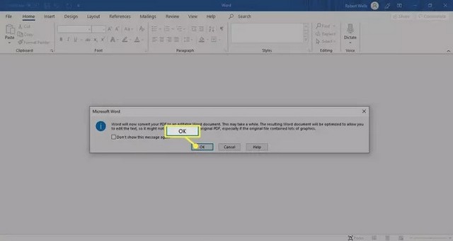 Ouvrer le fichier PDF dans Microsoft Word