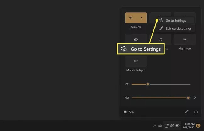 Select Go to Settings