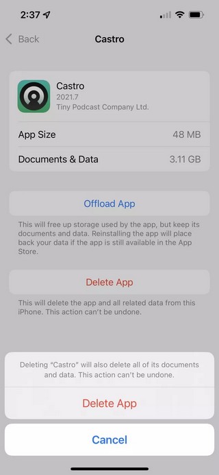 Delete app