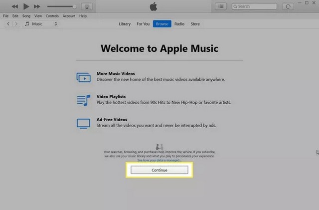 écran Bienvenue dans Apple Music