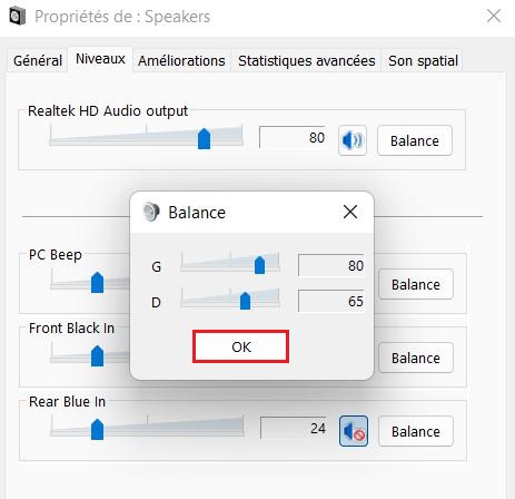 Ajuster la balance du son via le panneau de configuration
