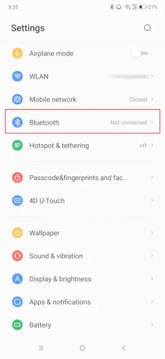 Appuyer sur Bluetooth