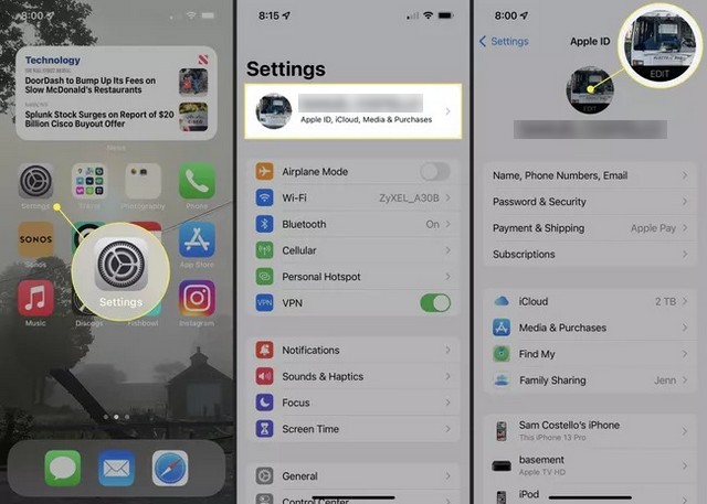 Appuyer sur Modifier dans la photo