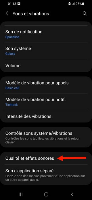 Appuyer sur Qualité et effets sonores