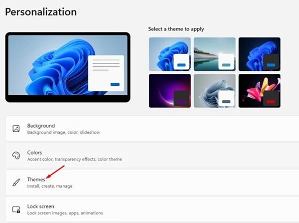 Appuyer sur l'option Thèmes