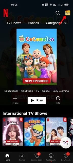 Appuyer sur votre photo de profil