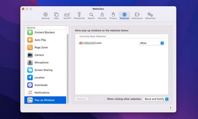 Autoriser les pop-up dans Safari sur Mac