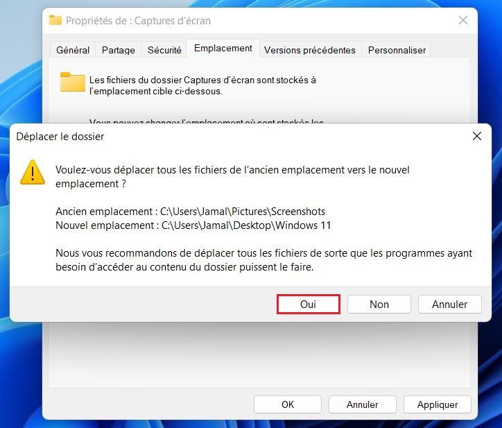 Changer dossier des captures d'écran