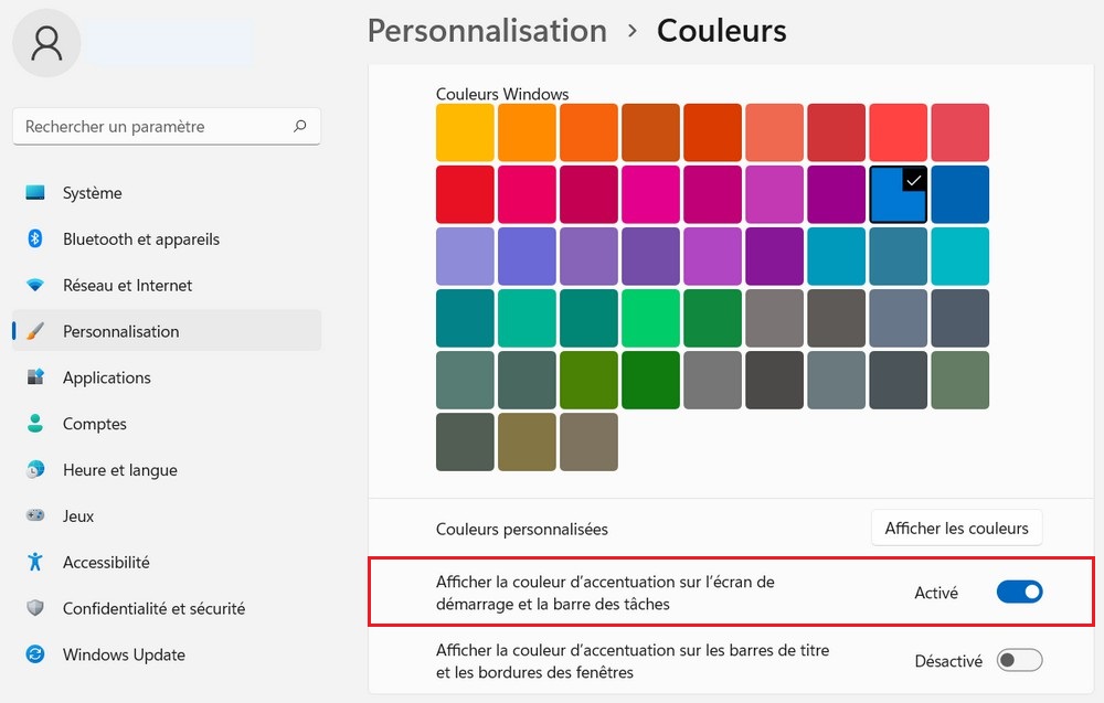 Changer la couleur de la barre des tâches de Windows 11