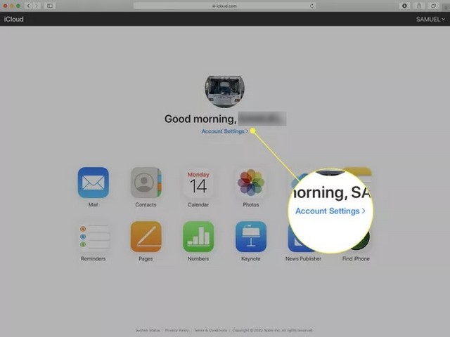Cliquer sur Paramètres du compte