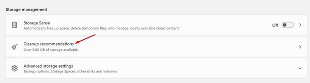 Cliquer sur Recommandations de nettoyage