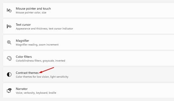 Cliquer sur Thèmes de contraste