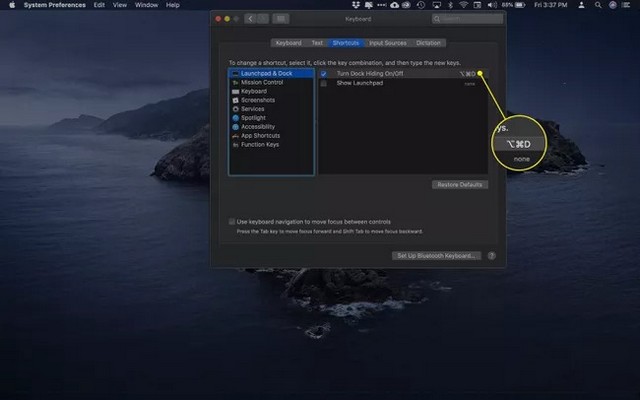 Cliquez sur la combinaison de touches