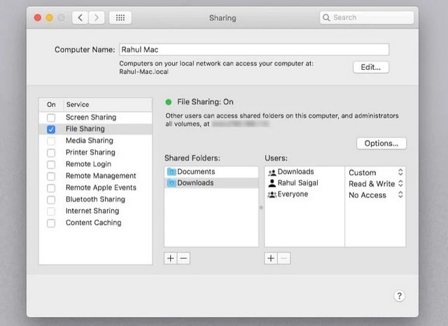 Configurer le partage de fichiers sur un Mac