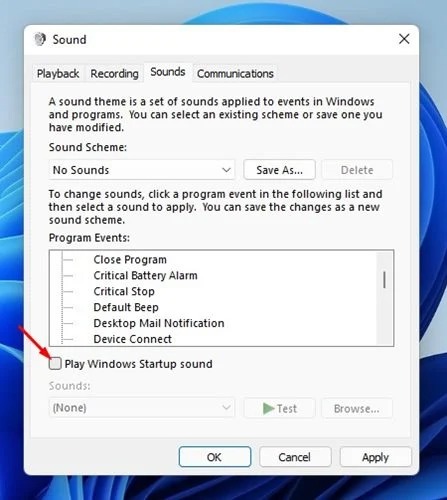 Désactiver le son de démarrage Windows 11