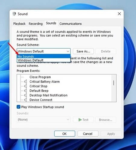 Désactiver les sons système de Windows 11