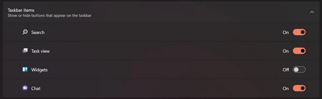 Désactiver les widgets via les paramètres de la barre des tâches