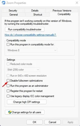 Désactiver optimisation plein écran dans Windows 11