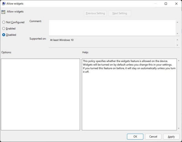 Désactiver tous les widgets