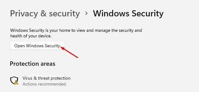 Ouvrir la sécurité Windows