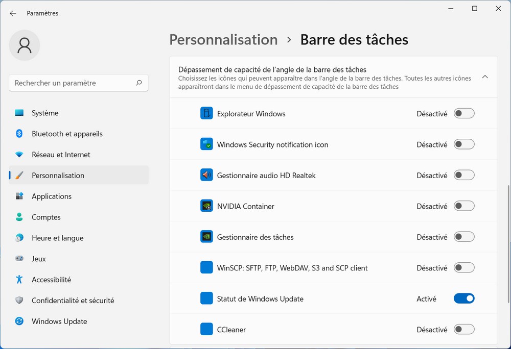 Personnaliser la barre des tâches Windows 11