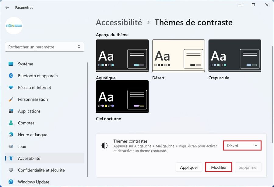 Thèmes de contraste