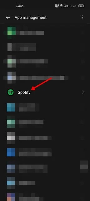 Appuyez sur Spotify