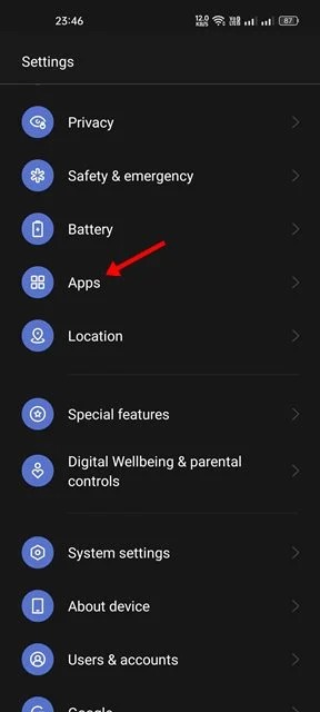Appuyez sur les applications