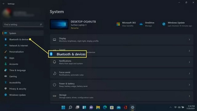 Cliquez sur Bluetooth et appareils