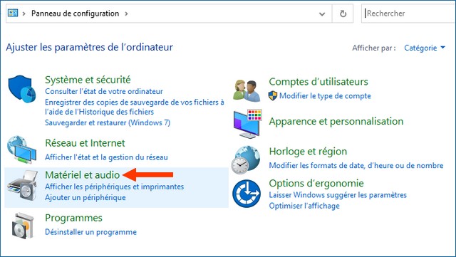 Cliquez sur Matériel et audio