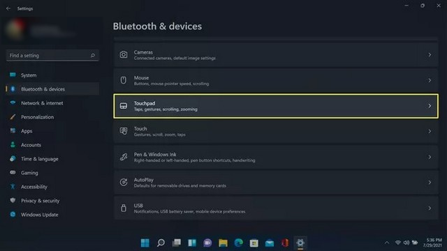 Cliquez sur Pavé tactile