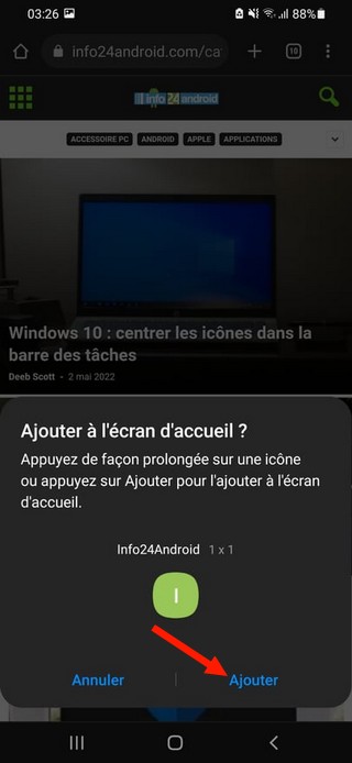 Comment ajouter un site Web à écran d'accueil