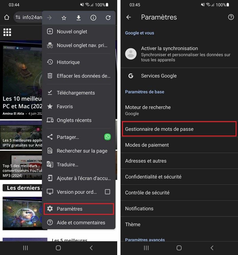 Paramètres Google Chrome