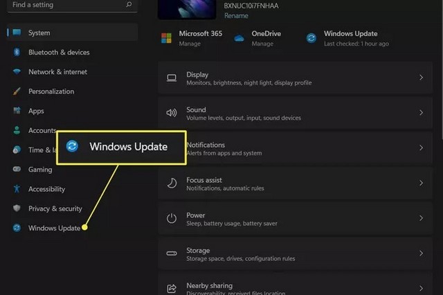 Sélectionner Windows Update