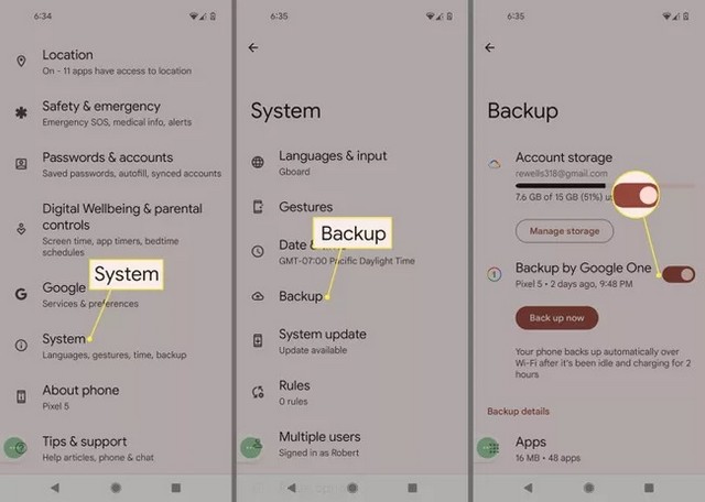 Utiliser la fonction de sauvegarde d'Android