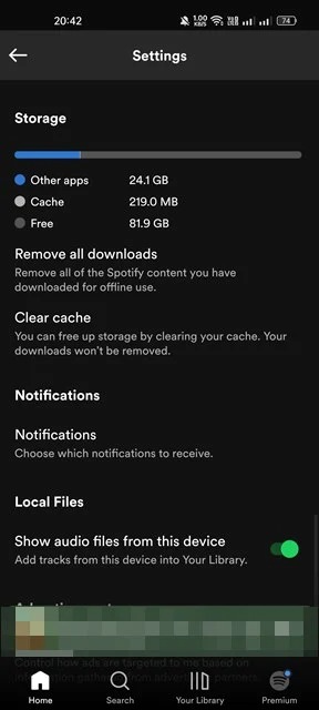 effacer le cache Spotify