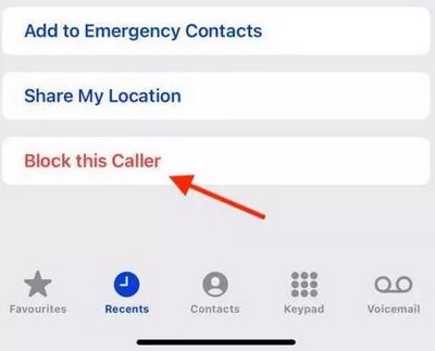 Appuyer sur Bloquer cet appelant