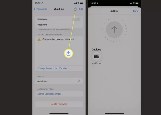 Appuyer sur l'icône Partager