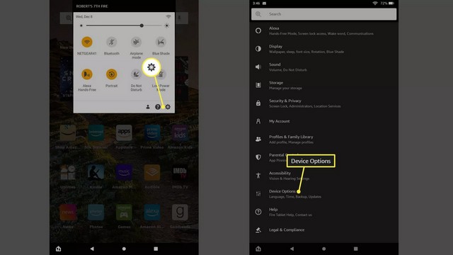 Appuyez sur Options de l'appareil