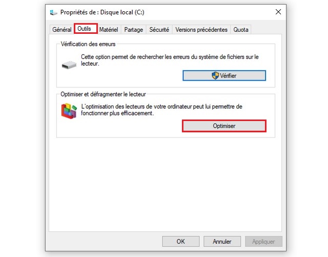 Cliquer sur le bouton Optimiser