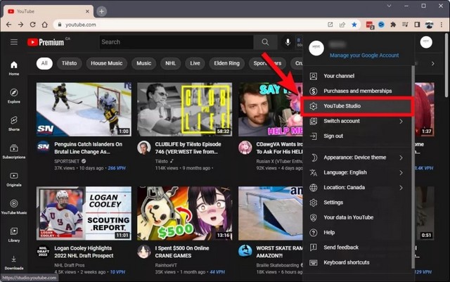 Cliquez sur YouTube Studio