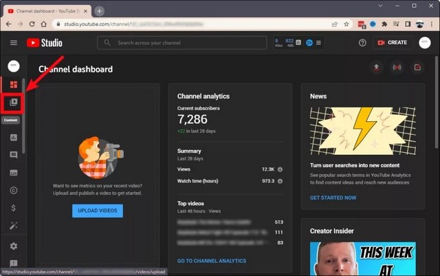 Cliquez sur l'onglet Contenu