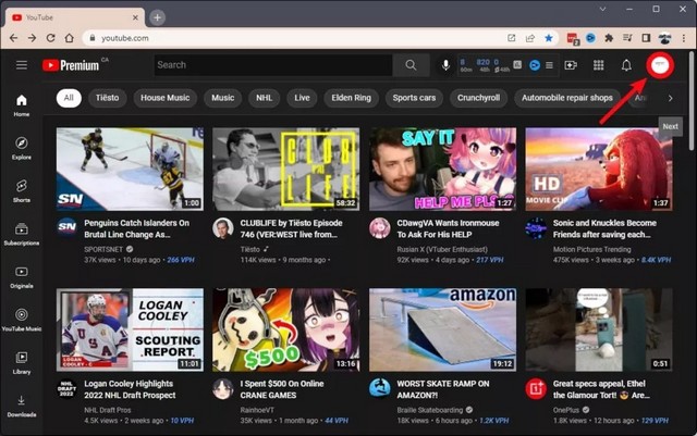 Cliquez sur votre photo de profil